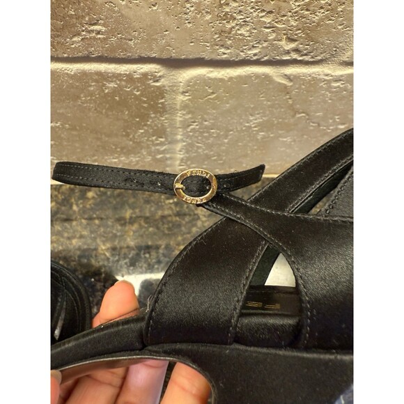 Vintage Fendi Black Satin Sandals Size 37 EU 6 1/2 US GUC - Picture 9 of 12